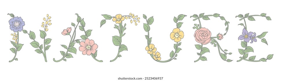NATURALEZA. Fuente de diseño de flores. Ilustración vectorial.
