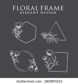 Nature flower frame in line logo icon vector template.