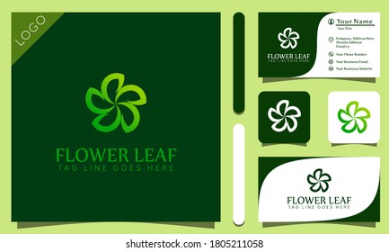 Nature flower green leaf logos design vector illustration with line art style vintage, modern company business card template
