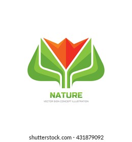 Nature flower with green leaves - vector logo illustration. Stylized tlip sign. Design element.
