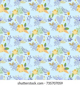 Nature flower hand drawn illustration seamless pattern background floral summer vector