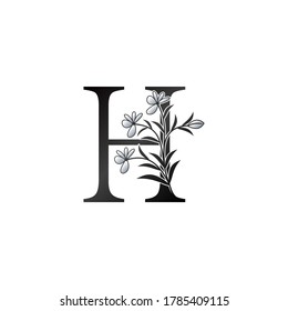 Nature Flower Initial Letter H Logo, Monogram Elegance Black and White Nature Flowers Ornate Style Vector Design.