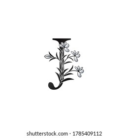 Nature Flower Initial Letter J Logo, Monogram Elegance Black and White Nature Flowers Ornate Style Vector Design.