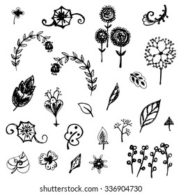 nature flower and leaves vector symbol free hand drawing