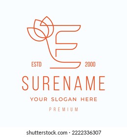 Nature Flower letter E typography logo design with line style for medical, spa, yoga, florist and gardener illustration custom logo design