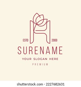 Nature Flower letter H typography logo design with line style for medical, spa, yoga, florist and gardener illustration custom logo design