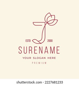 Nature Flower letter J typography logo design with line style for medical, spa, yoga, florist and gardener illustration custom logo design