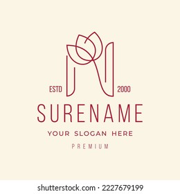 Nature Flower letter N typography logo design with line style for medical, spa, yoga, florist and gardener illustration custom logo design