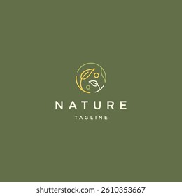 Nature flower with line art minimalist style logo design template flat vector
