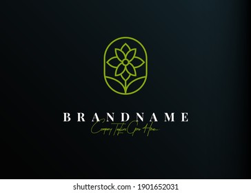 Logo-Design der Natur. Vektorgrafik von Nature Green Flower Monoline Design. Moderne Vintage Icon Design Vorlage mit Linie Art Stil.