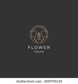 Nature flower logo template with line art concept