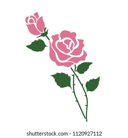 Nature flower pink rose, vector botanic garden floral leaf plant.