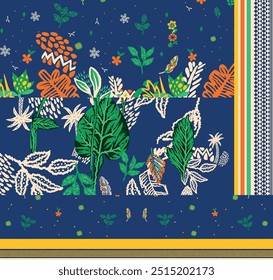 Nature flower seamless pattern design. Digital print front shirt vector design. 