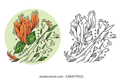Nature flower sketch hand drawn ornament vector design element template