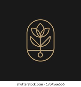 Nature flowering plant with leaves minimal logo design shape.