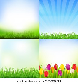 Nature Flowers Card With Gradient Mesh, Vector Illustration