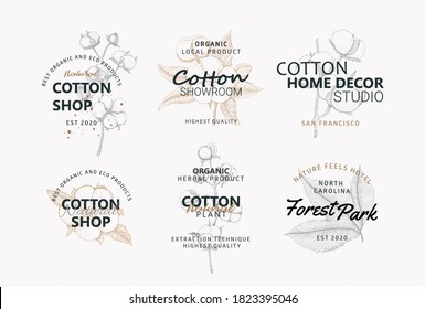 Nature flowers logos collection. Vector logo for natural eco business, flower and decor shop. Elegant logo graphic element for social media, handmade products. Engraved style.