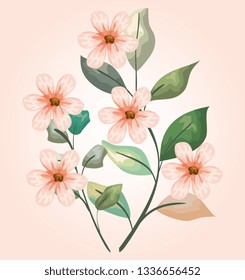 nature flowers plants with branches leaves design