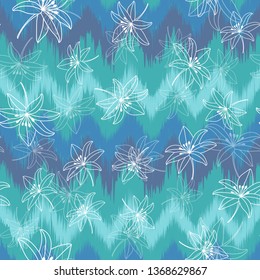 Nature flowers seamless pattern ikat background