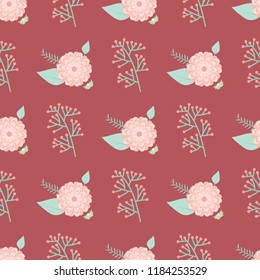 Nature flowers vector hand drawn foliage seamless pattern flat style greeting holidays card illustration beautiful bouquet background.