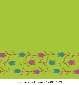 Nature flowers vector seamless pattern in yellow, green and purple colors. Ditsy flowers.