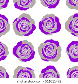 Nature flowers vector seamless pattern in gray and violet colors on a white background.