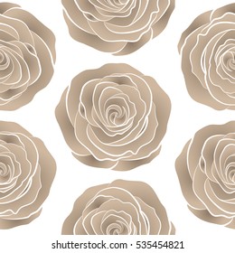 Nature flowers vector seamless pattern in beige colors on a white background.