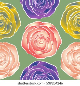 Nature flowers vector seamless pattern in violet, yellow and neutral colors.