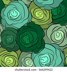 Nature flowers vector seamless pattern in blue and green colors.