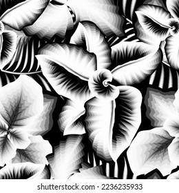 nature foliage wallpaper pattern. seamless background with tropical leaves on dark background. Nature ornament for textile, fabric, wallpaper, surface design. summer background. Vintage botanical 
