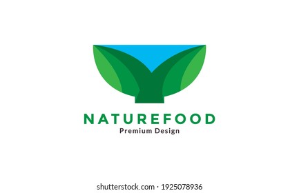 nature food bowl with green and sea logo design vector icon symbol illustration