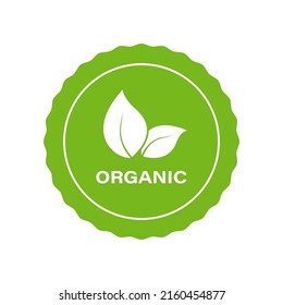 Nature Food Sticker. Organic Natural Product Green Icon. Bio Organic Product Stamp. Natural Bio Healthy Eco Food Label. Organic Ecology Vegan Food Sign. Isolated Vector Illustration.