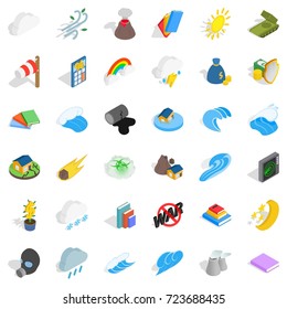 Nature force icons set. Isometric style of 36 nature force vector icons for web isolated on white background