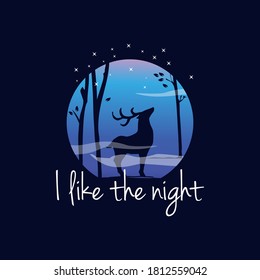 Nature Forest Deer Silhouette Logo Design, Illustration Premium Vector Fantasy Inspiration for Print 