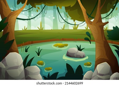 Nature Forest Landscape background illustration for happy earth day with environment lake scenery
