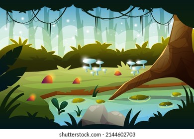 Nature Forest Landscape background illustration for happy earth day with environment lake scenery