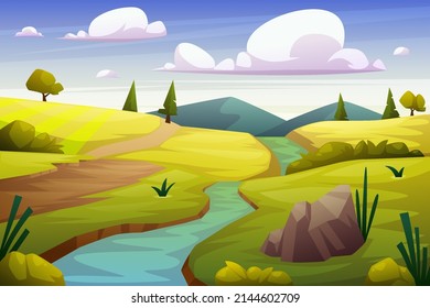 Nature Forest Landscape background illustration for happy earth day with lake scenery