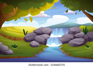 Nature Forest Landscape background illustration for happy earth day with lake scenery