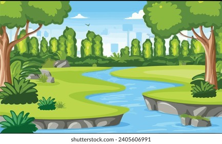 Nature forest landscape at daytime scene with long river