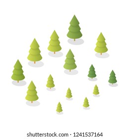 Nature forest landscape of isometric illustration with green tree and grass for game design