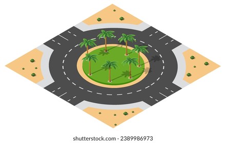 Nature forest landscape of isometric illustration with green tree, grass, stone, for game design.