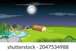 Nature forest landscape at night scene illustration