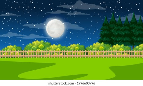 Nature forest landscape at night scene illustration