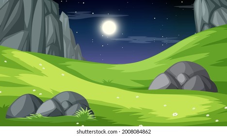 Nature forest landscape at night scene illustration