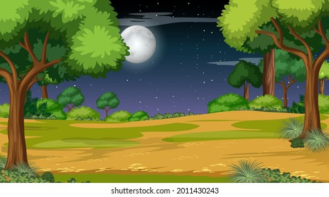 Nature Forest Landscape Night Scene Illustration Stock Vector (Royalty ...