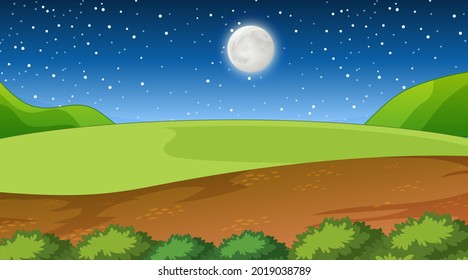 Nature Forest Landscape At Night Scene Illustration