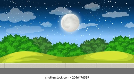 Nature forest landscape at night scene illustration