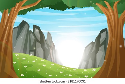 Nature forest landscape with rock mountain