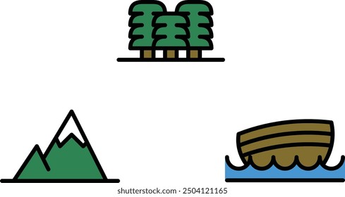 nature forest  mountain  sea icon set