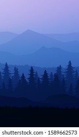 Nature forest Natural Pine forest mountains horizon Landscape wallpaper Sunrise and sunset Illustration vector style colorful view background